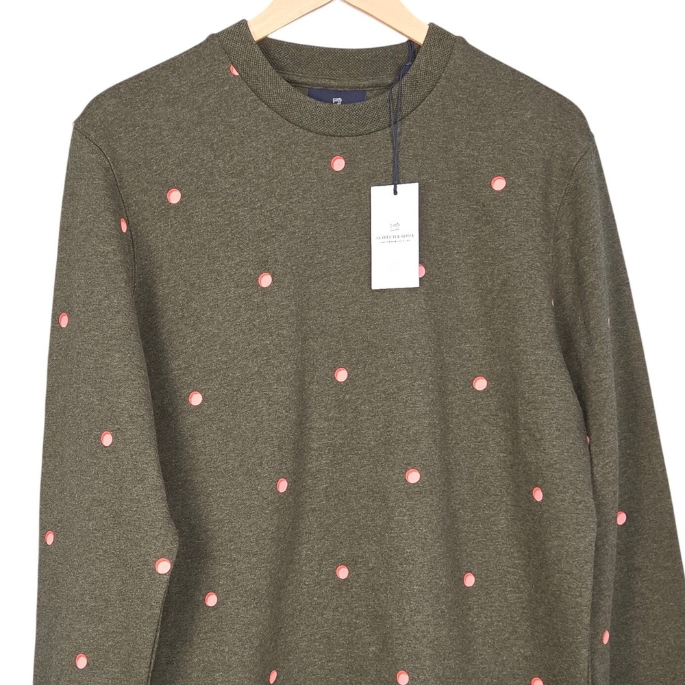 Scotch & Soda Fleece Sweatshirt Mens Large Green Pink Polka Dot Pullover NEW